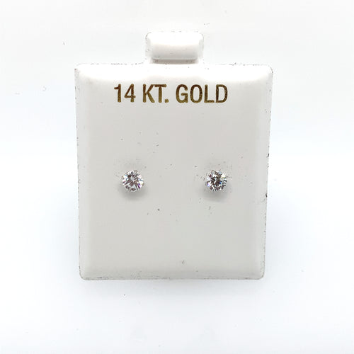 14k White Gold Round Clear Cubic Zirconia Stud Earrings
