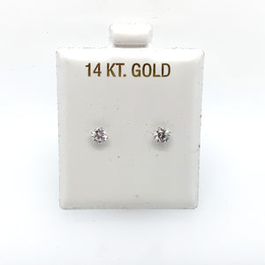 14k White Gold Round Clear Cubic Zirconia Stud Earrings