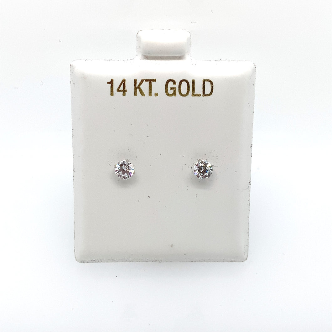 14k White Gold Round Clear Cubic Zirconia Stud Earrings