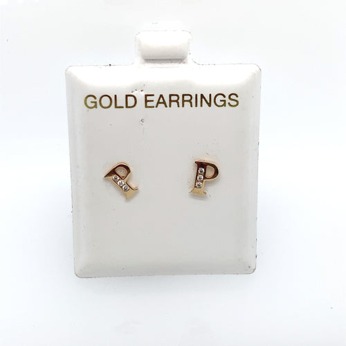 14k Gold Stud Letter with Cubic Zirconia Studs