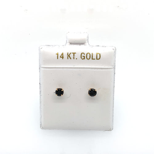 14k Gold Black Round Cubic Zirconia Stud Earrings