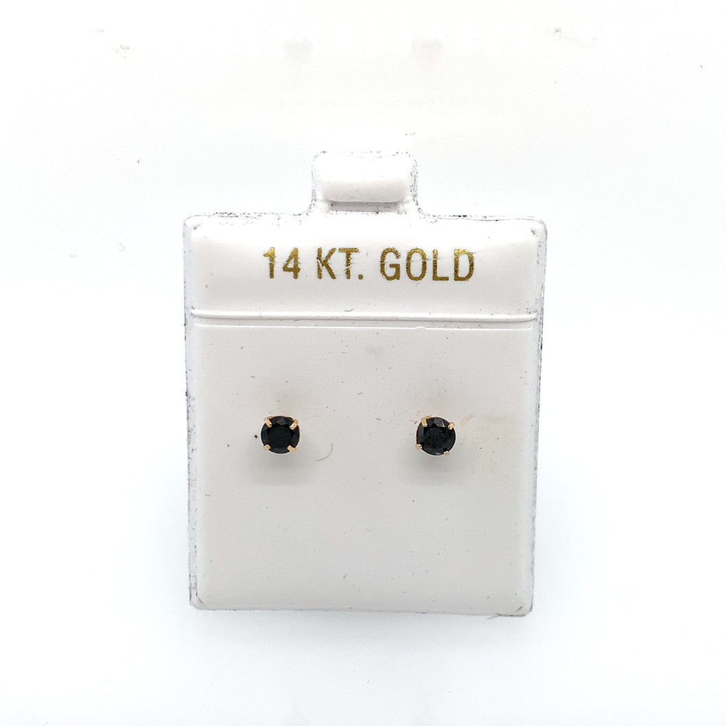14k Gold Black Round Cubic Zirconia Stud Earrings