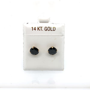 14k Gold Black Round Cubic Zirconia Stud Earrings