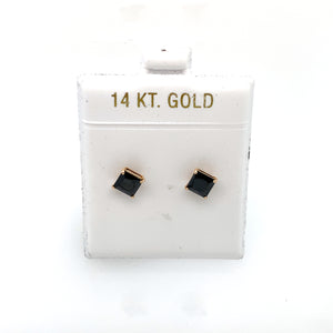 14k Gold Black Square Cubic Zirconia Stud Earrings