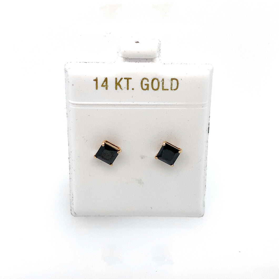 14k Gold Black Square Cubic Zirconia Stud Earrings