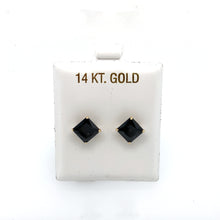 Load image into Gallery viewer, 14k Gold Black Square Cubic Zirconia Stud Earrings