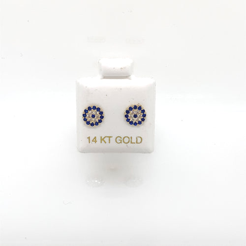 14k Gold Blue Flower with Cubic Zirconia Studs