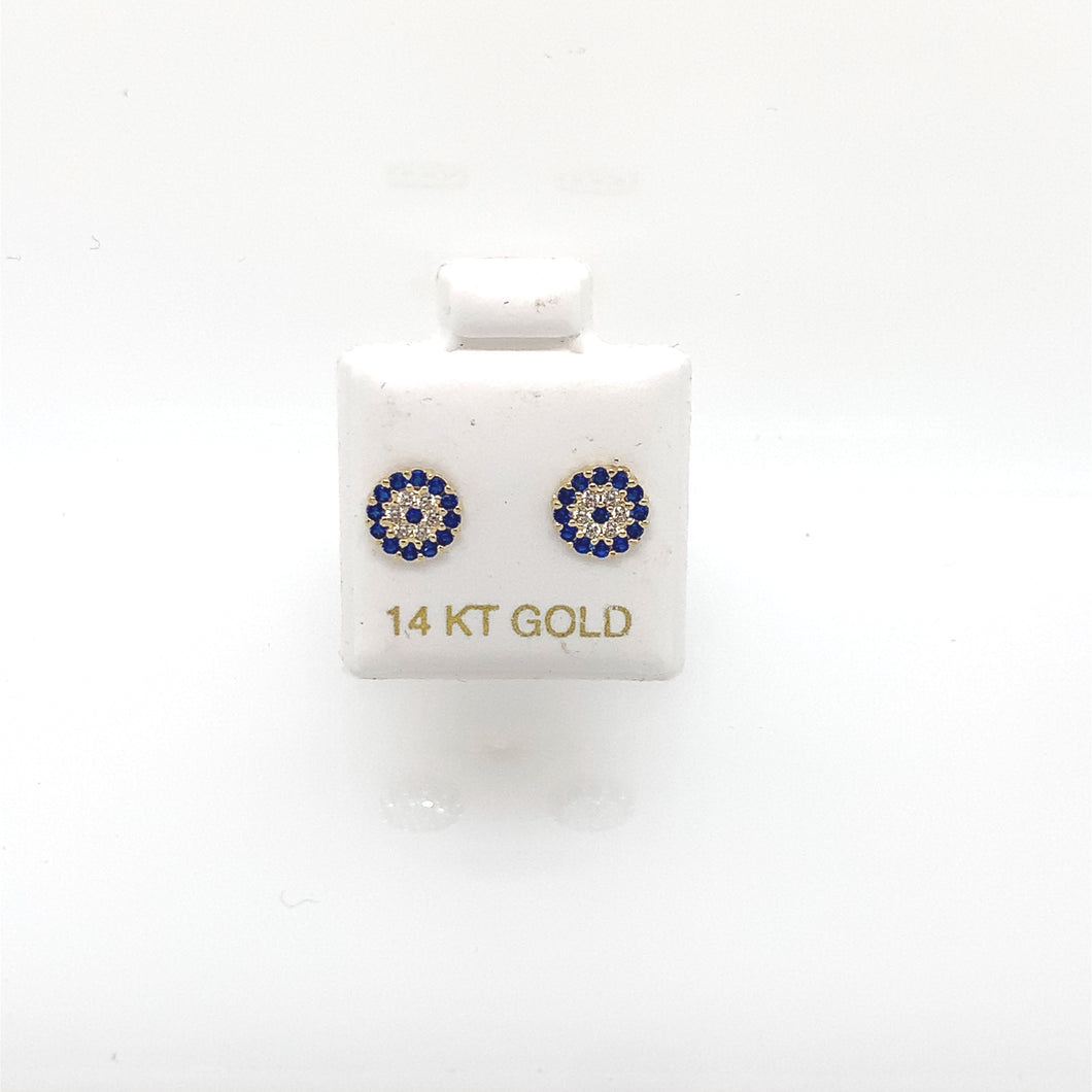 14k Gold Blue Flower with Cubic Zirconia Studs