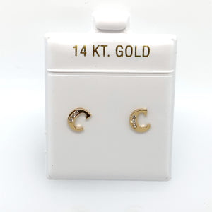14k Gold Stud Letter with Cubic Zirconia Studs