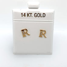 Load image into Gallery viewer, 14k Gold Stud Letter with Cubic Zirconia Studs