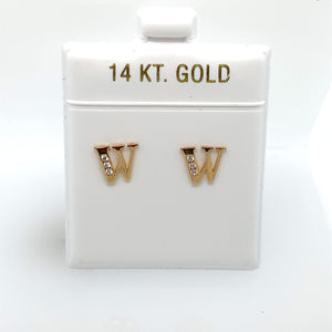 14k Gold Stud Letter with Cubic Zirconia Studs