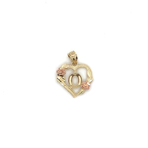 10K Gold Letter Heart and Roses Pendant