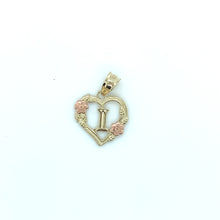 Load image into Gallery viewer, 10K Gold Letter Heart and Roses Pendant