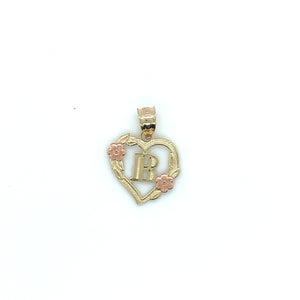 10K Gold Letter Heart and Roses Pendant