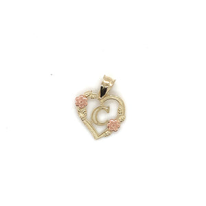10K Gold Letter Heart and Roses Pendant