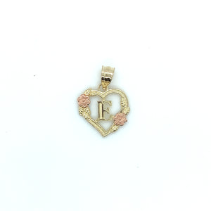 10K Gold Letter Heart and Roses Pendant