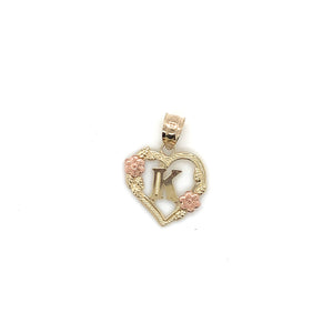 10K Gold Letter Heart and Roses Pendant