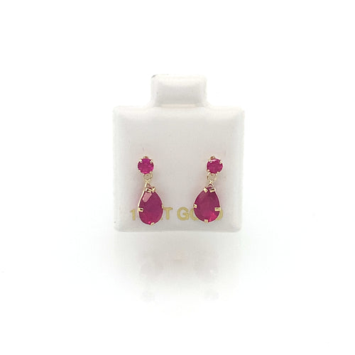 14k Gold Dangle Red CZ Studs