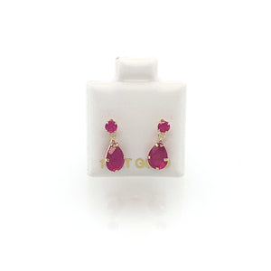 14k Gold Dangle Red CZ Studs