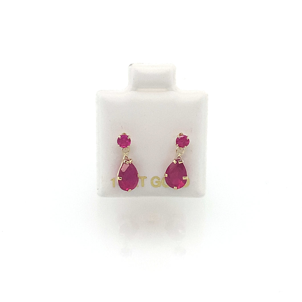 14k Gold Dangle Red CZ Studs
