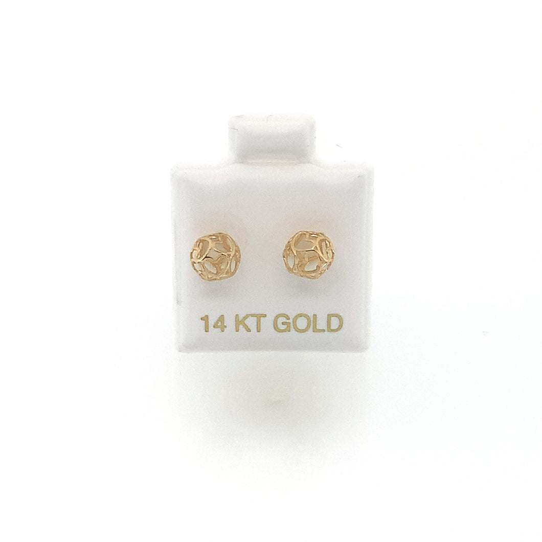 14k Gold Heart Ball Studs