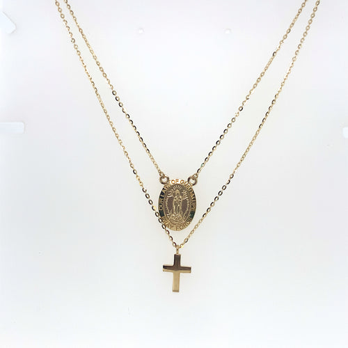 14k Gold Cross and Our Lady of Guadalupe Necklace