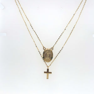 14k Gold Cross and Our Lady of Guadalupe Necklace