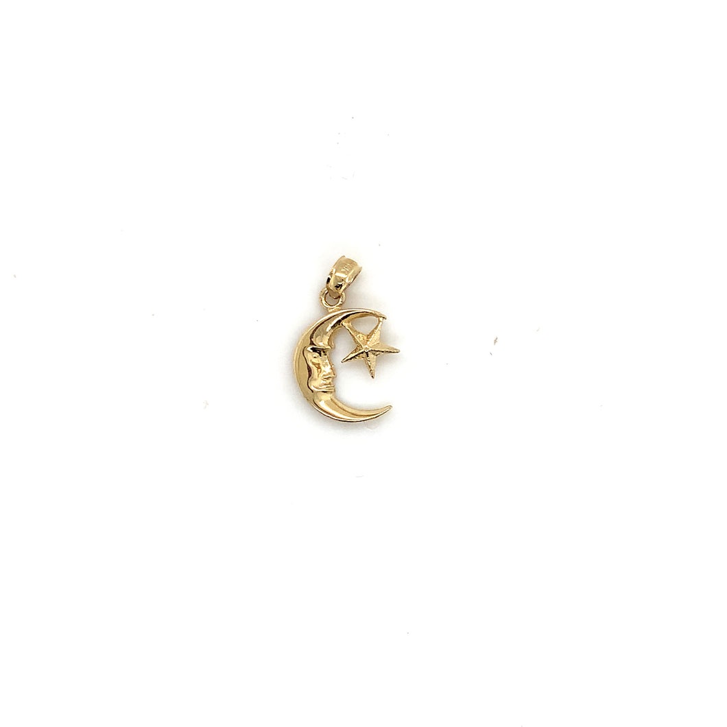 14k Gold Moon and Star Pendant