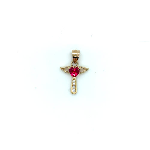 14k Gold Heart Cross with Wings Pendant