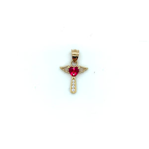 14k Gold Heart Cross with Wings Pendant