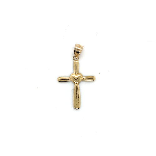 14k Gold Heart Cross Pendant
