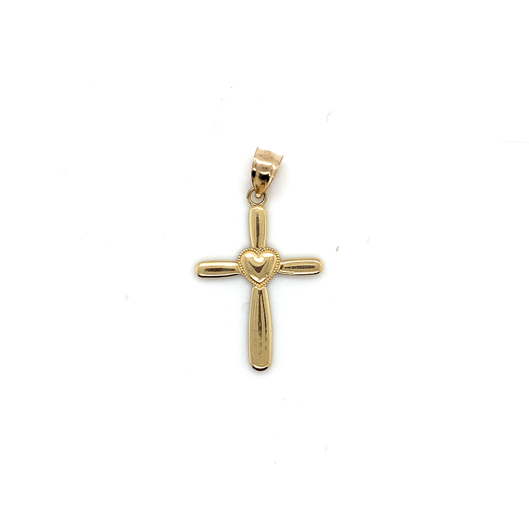 14k Gold Heart Cross Pendant