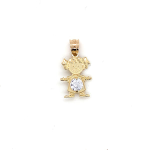 14k Gold Girl Birthstone Cz Pendant