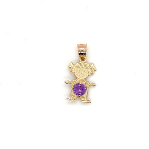 14k Gold Girl Birthstone Cz Pendant
