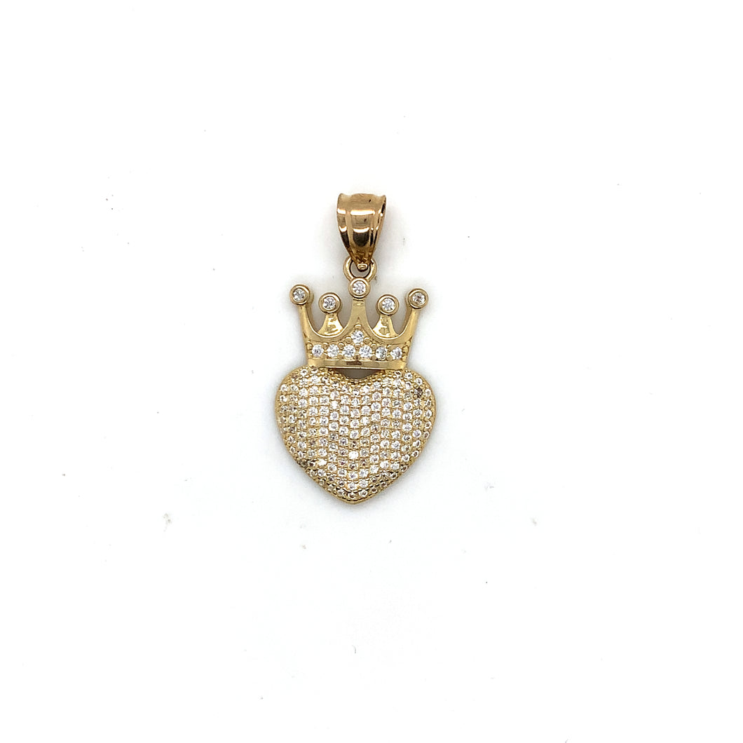 10k Gold Crown Heart Pendant