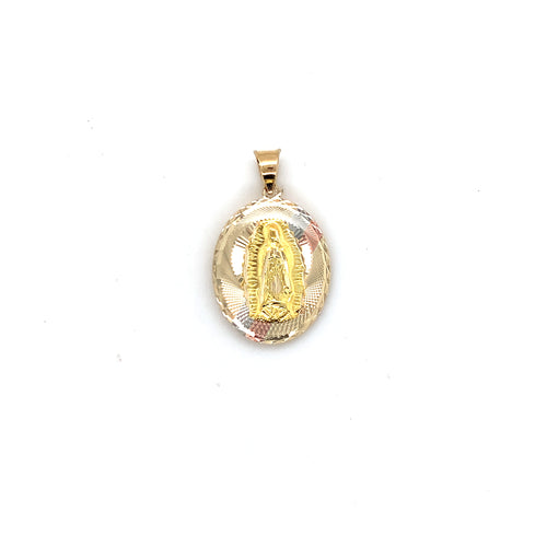 10k Gold Our Lady of Guadalupe Double Sided Sacred Heart Pendant