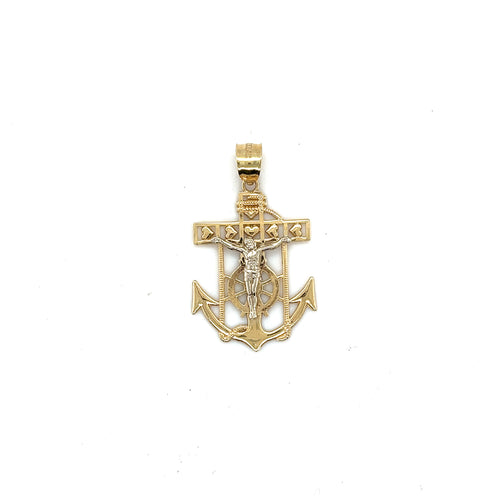14k Gold Anchor Crucifix Pendant