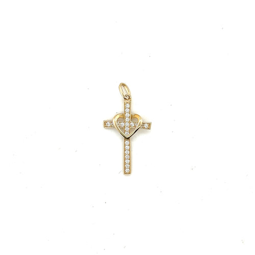 14k Gold Heart Cross Pendant