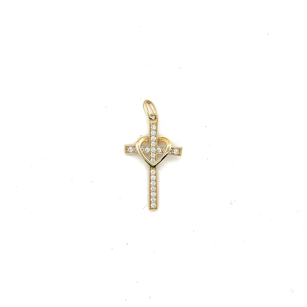14k Gold Heart Cross Pendant