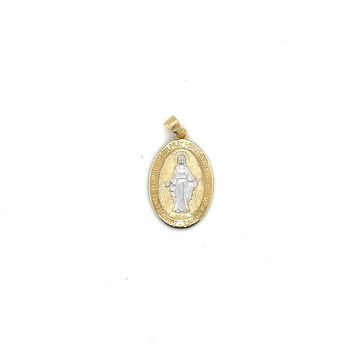 14k Gold Oval Miraculous Mother Mary Pendant
