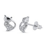 Sterling Silver CZ Earring - Cat