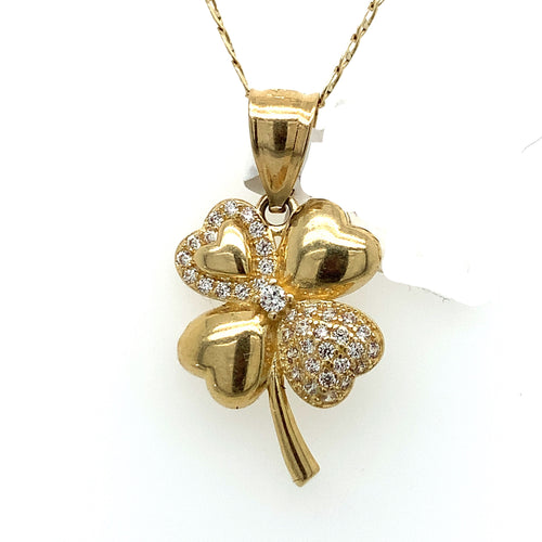 14K Gold Clover Cz Pendant