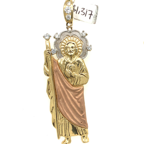 14K Gold Saint Jude Cz Pendant
