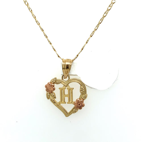 14K Gold Letter H Heart Pendant