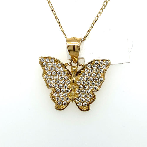 14K Gold Butterfly Cz Pendant