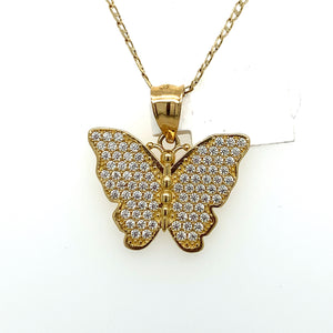 14K Gold Butterfly Cz Pendant