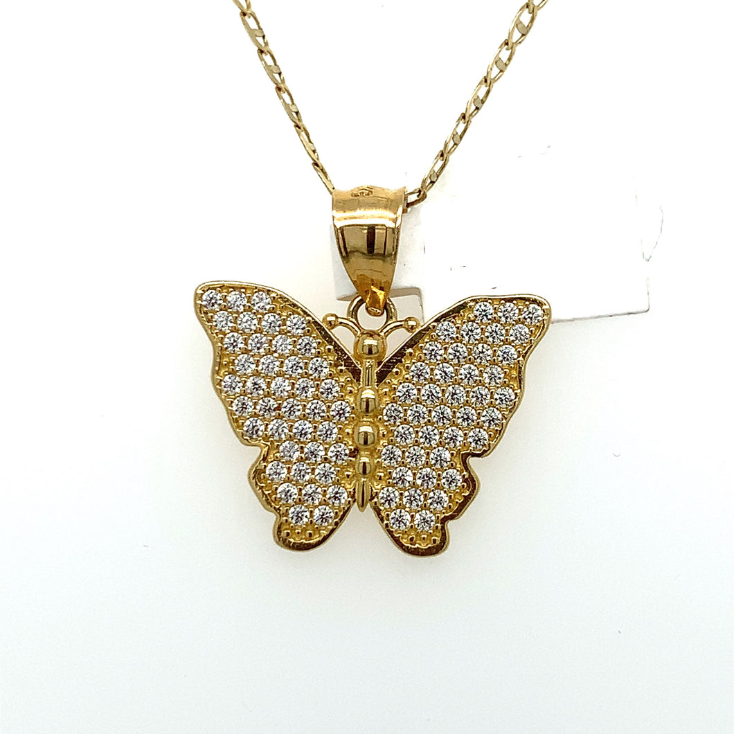 14K Gold Butterfly Cz Pendant