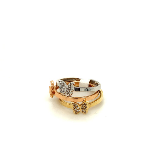 14K Tri Gold Butterfly Rows Ring