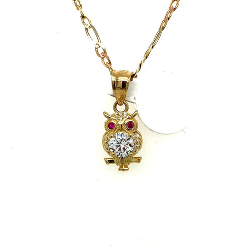 14K Gold Owl Pendant