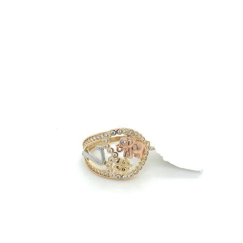 14K Gold Good Luck Symbols Cz Ring